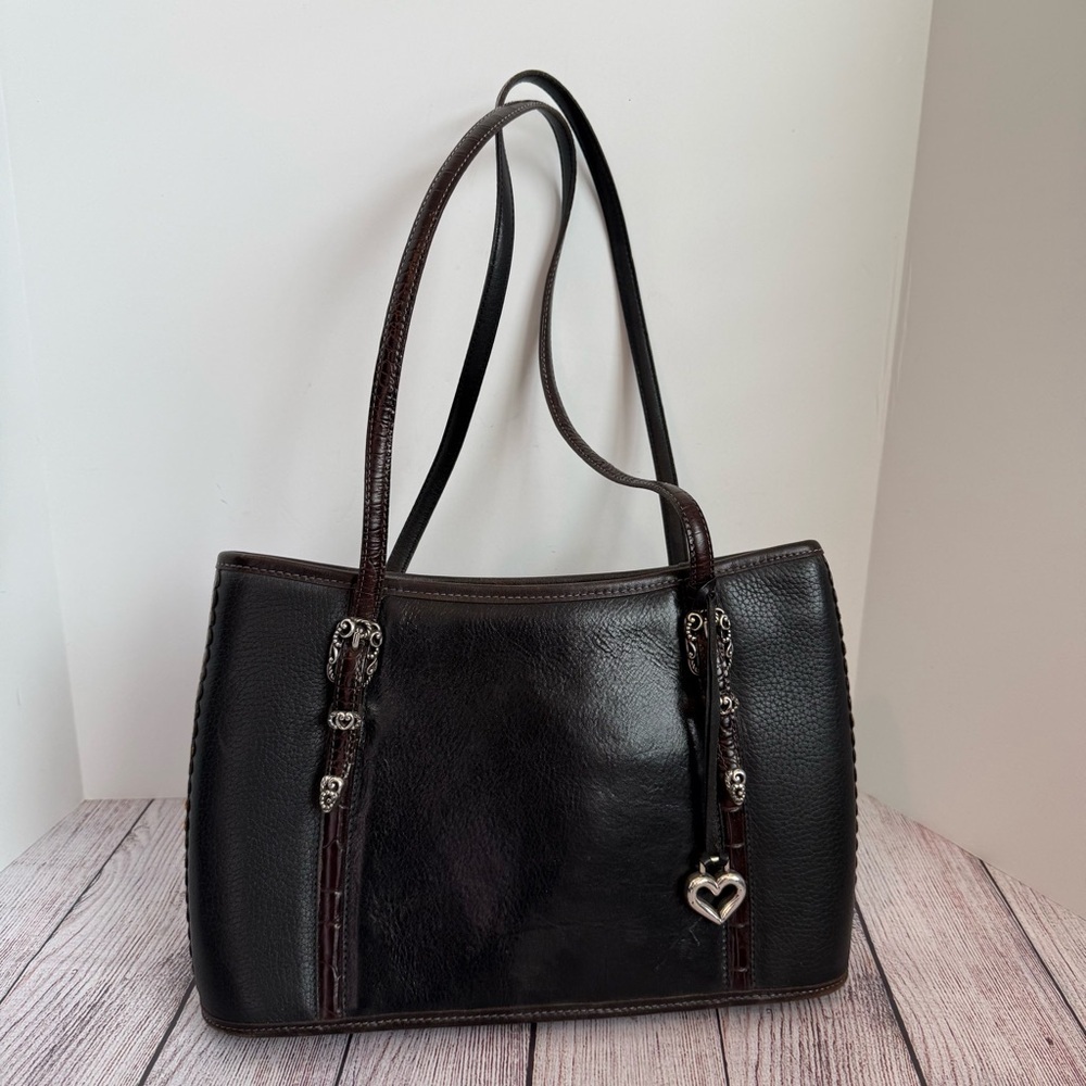 BRIGHTON Black Pebbled Leather Handbag Purse